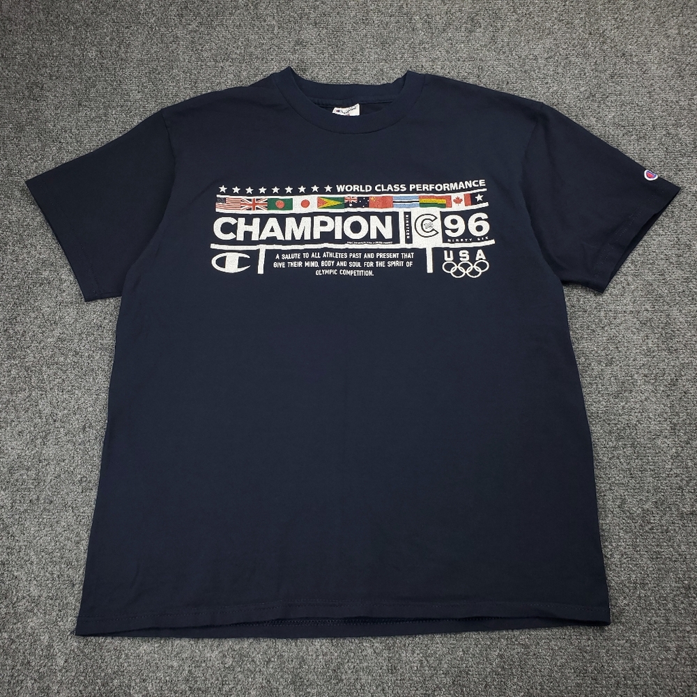 Vintage Champion 1996 USA Atlanta Olympics Team T Shirt Size Large Navy Blue
